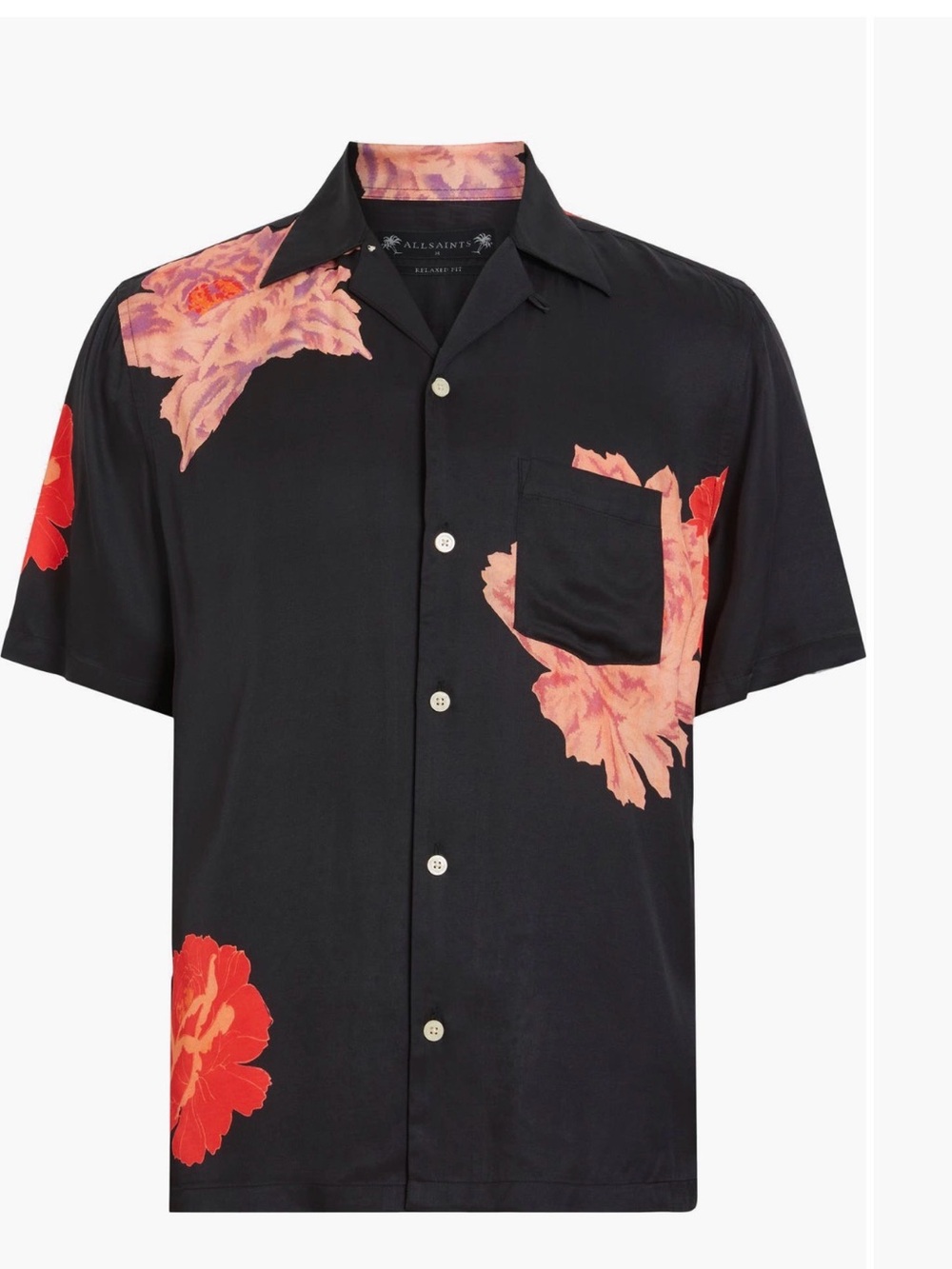 All Saints Black Short-Sleeve Floral Button-Down Shirt
